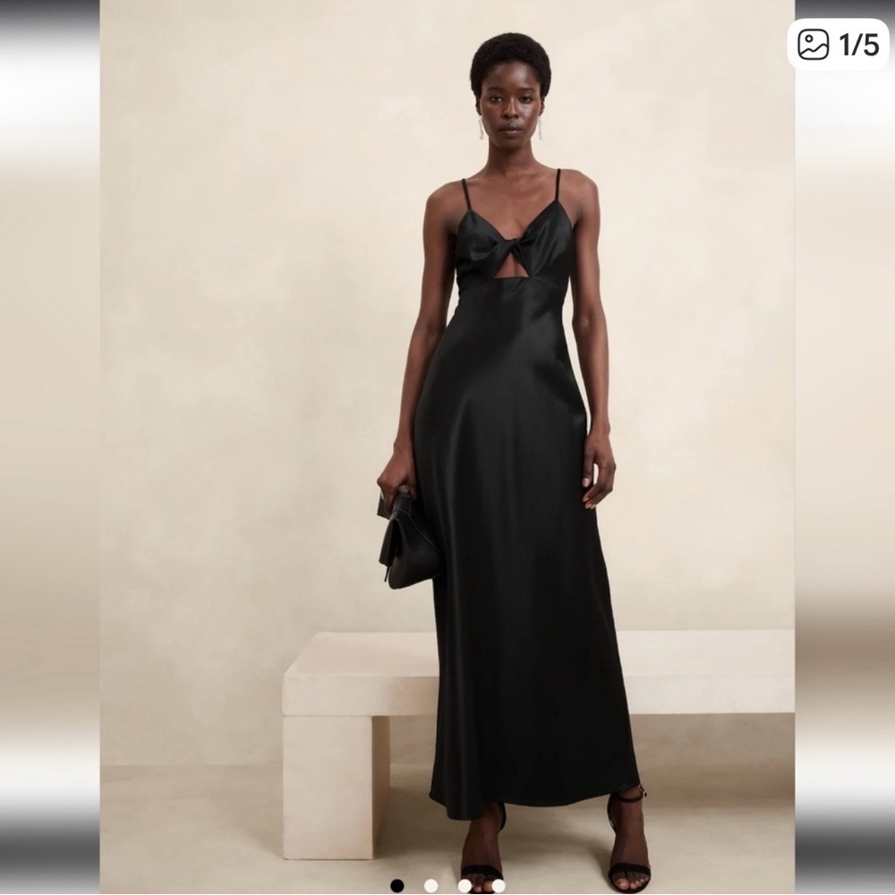Banana Republic Twill Cutout Maxi Black Satin Dress